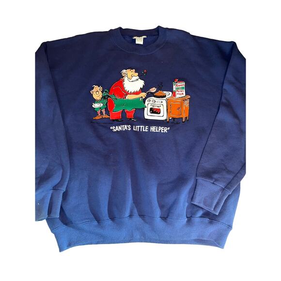 Vintage 90s Lee made in USA Santa's Helper Elf Christmas Sweatshirt blue sz 2XL - Picture 1 of 5